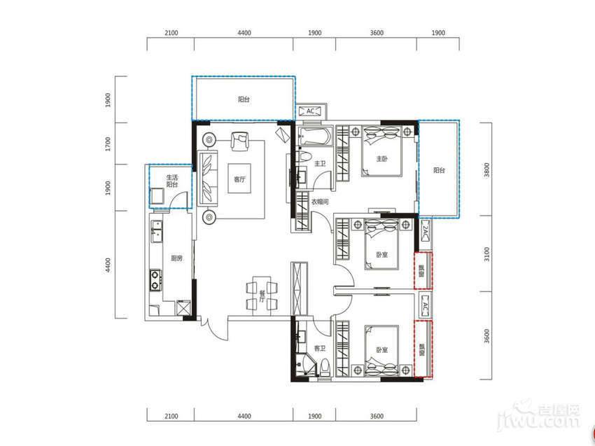 恒大天府半岛3室2厅2卫130㎡户型图