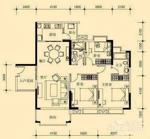 富力桃园金街3室2厅2卫127㎡户型图