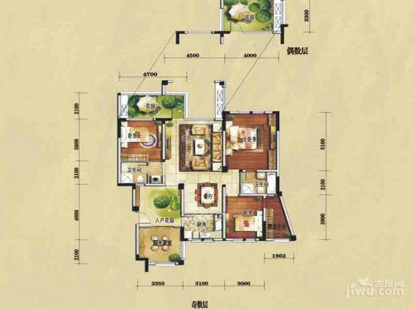 润扬北城1号4室2厅2卫123.9㎡户型图