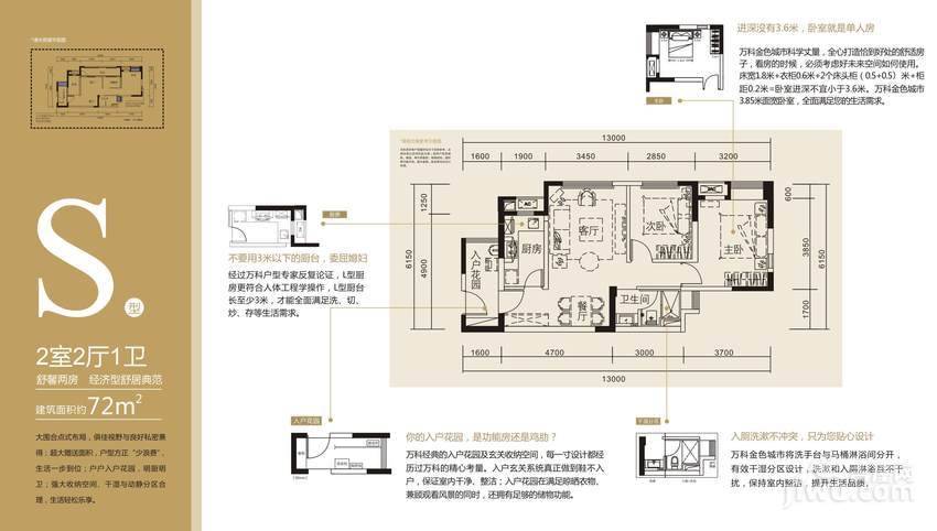 万科金色城市2室2厅1卫72㎡户型图