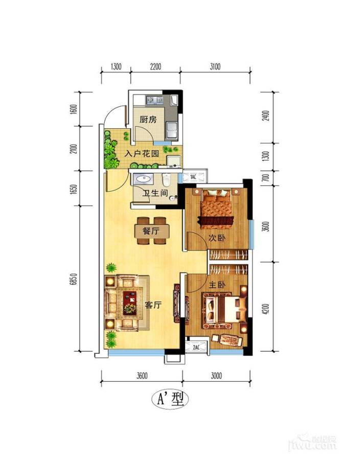 华腾舒云居2室2厅1卫73㎡户型图