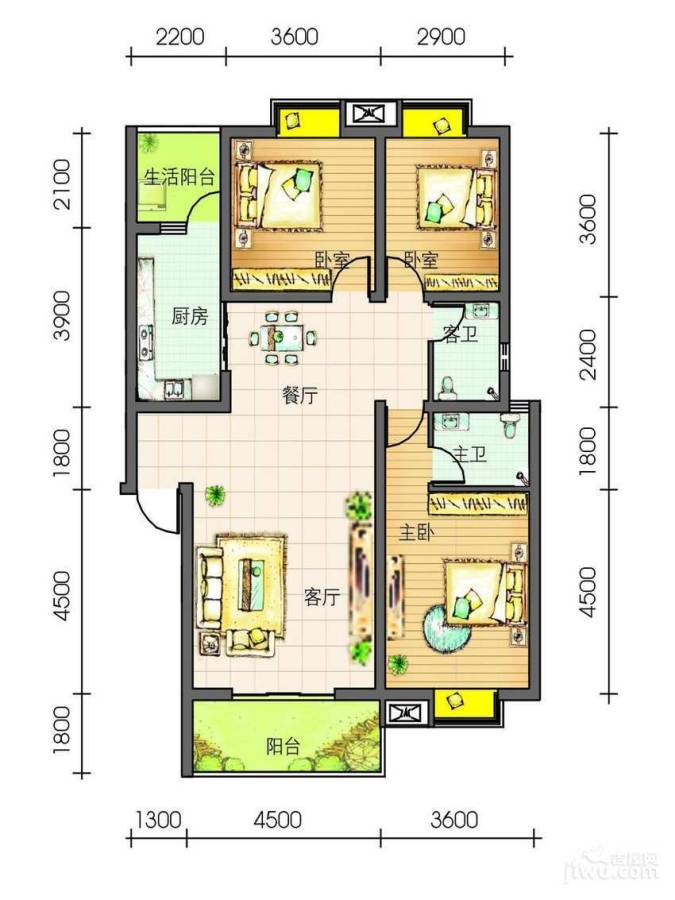 润雅宜园3室2厅2卫121.5㎡户型图