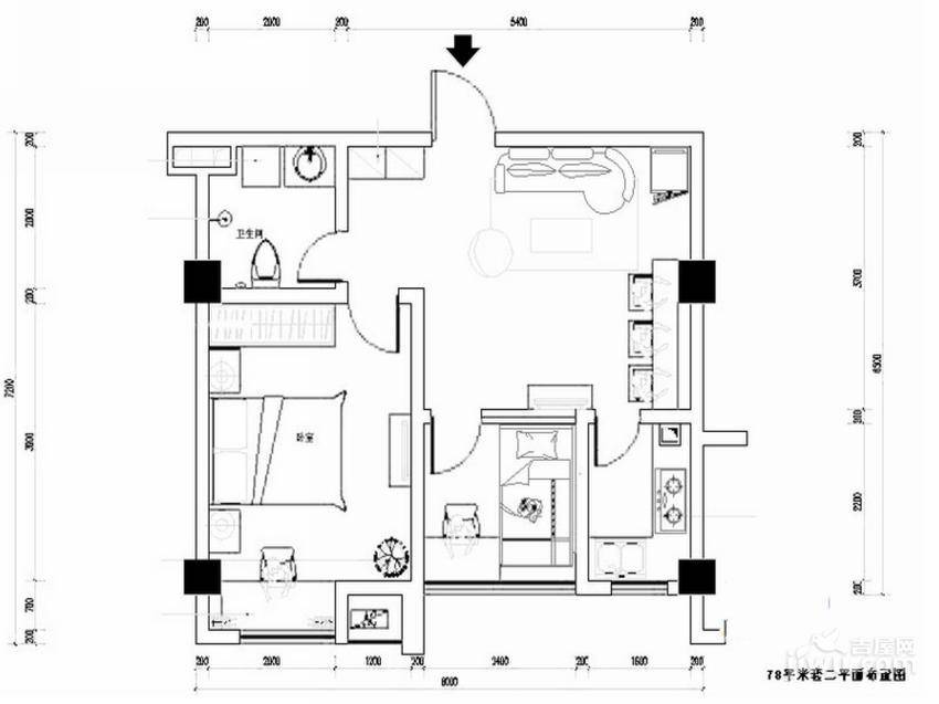 万泉阳光叠苑2室1厅1卫78㎡户型图