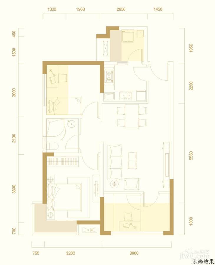 佳年华时代晶座2室2厅1卫75.7㎡户型图