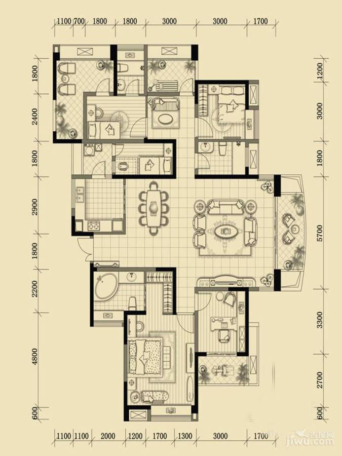 华侨城原岸3室2厅3卫193㎡户型图