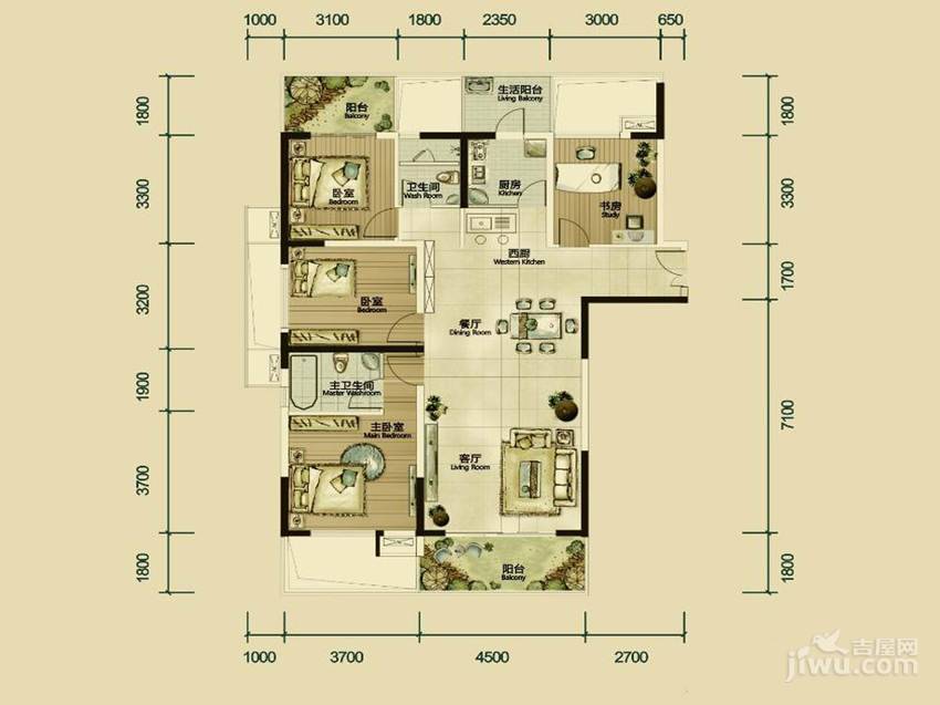 万通金融广场4室2厅2卫147㎡户型图