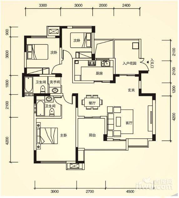 宗申赛纳维赛纳峰汇3室2厅2卫121㎡户型图