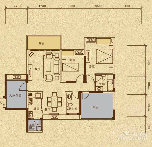 保利星座2室2厅2卫110㎡户型图