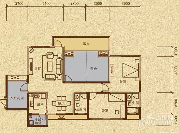 保利星座2室2厅2卫130㎡户型图