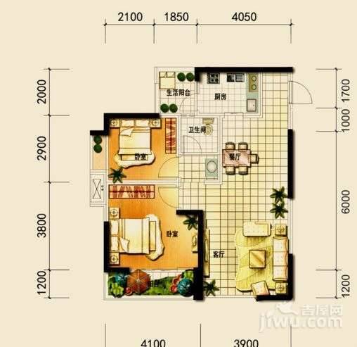 置信逸都2室2厅1卫83.9㎡户型图