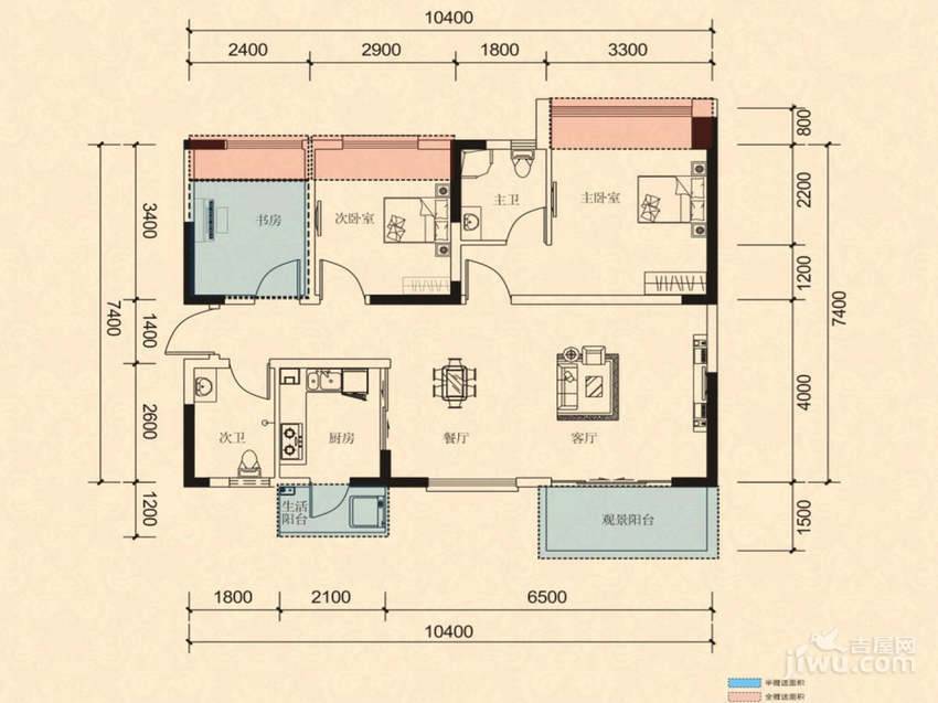 西城御景3室2厅2卫87.5㎡户型图