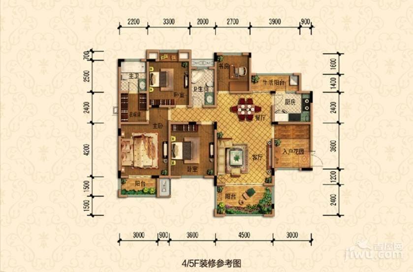 晋愉江州4室2厅2卫135㎡户型图