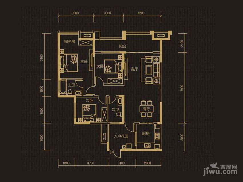 保利港湾国际3室2厅2卫112㎡户型图