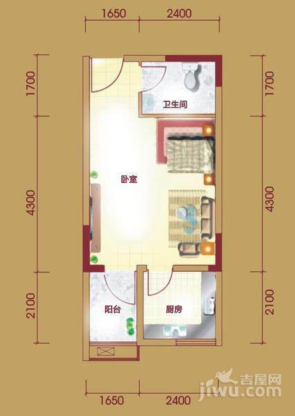 南滨国际1室1厅1卫32.2㎡户型图