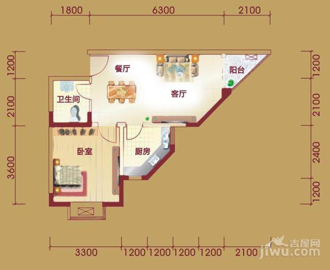 南滨国际1室1厅1卫41.9㎡户型图