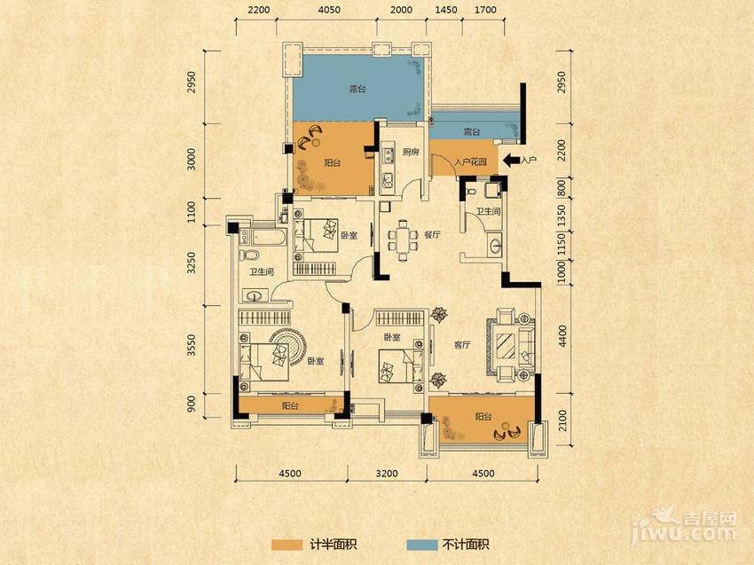 水木香山3室2厅2卫131㎡户型图