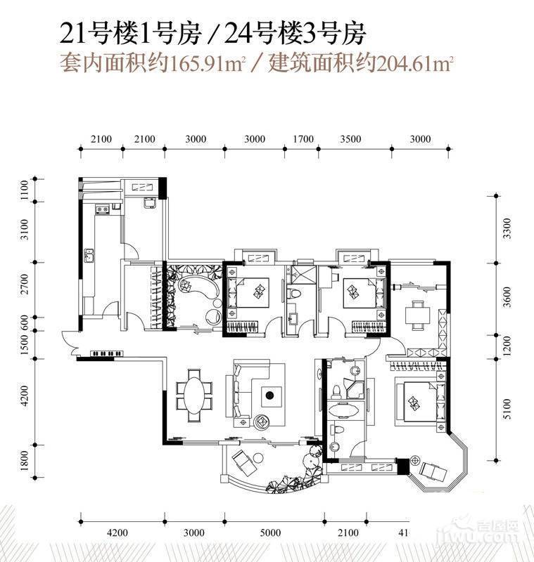 长安锦绣城4室2厅3卫206.4㎡户型图