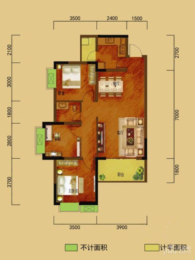 同邦国际城3室2厅1卫98㎡户型图