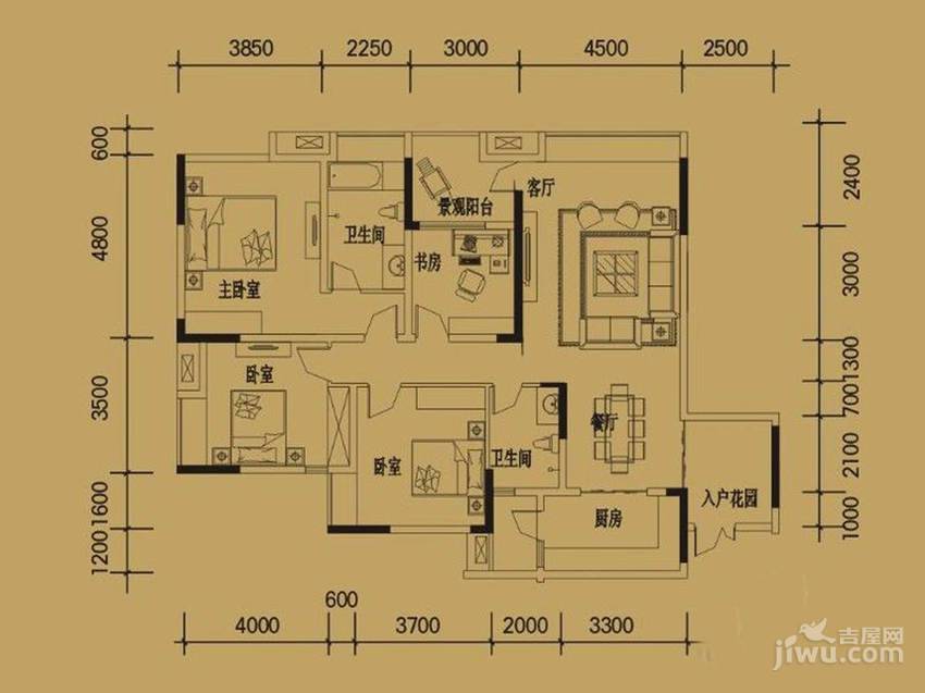 中渝滨江壹号3室2厅2卫157.6㎡户型图