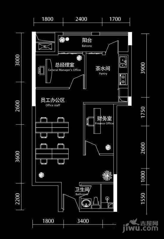 合桂纵贯线2室2厅1卫50.8㎡户型图