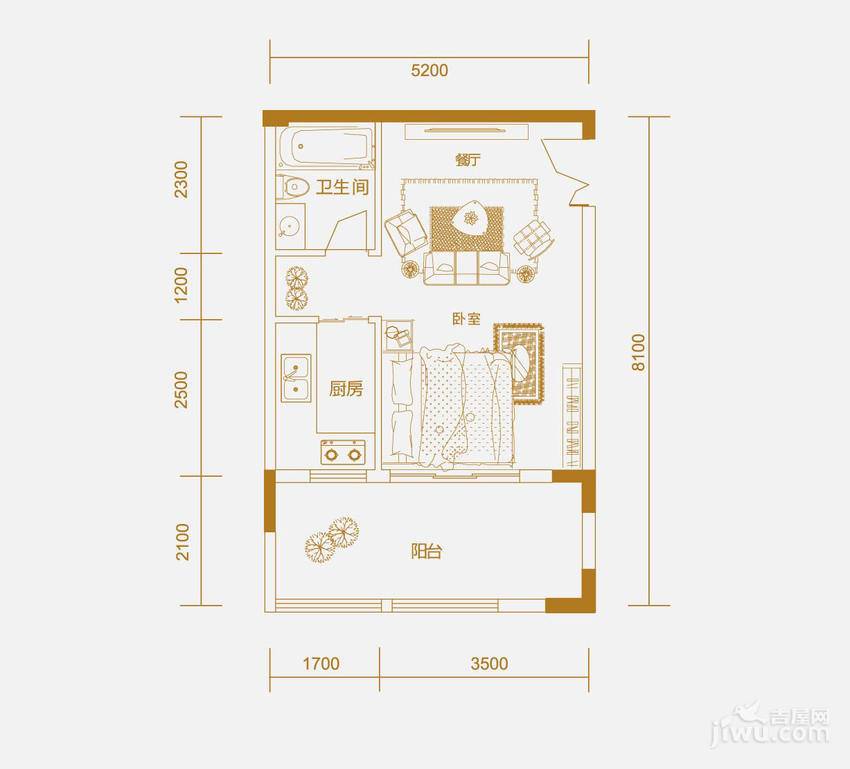 中冶重庆早晨1室1厅1卫41.1㎡户型图