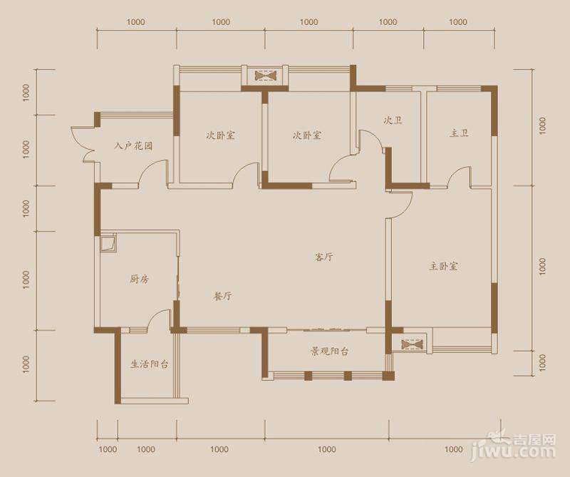 珠江国际3室2厅2卫110.4㎡户型图