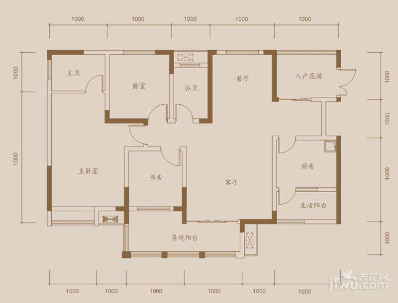 珠江国际3室2厅2卫99.6㎡户型图