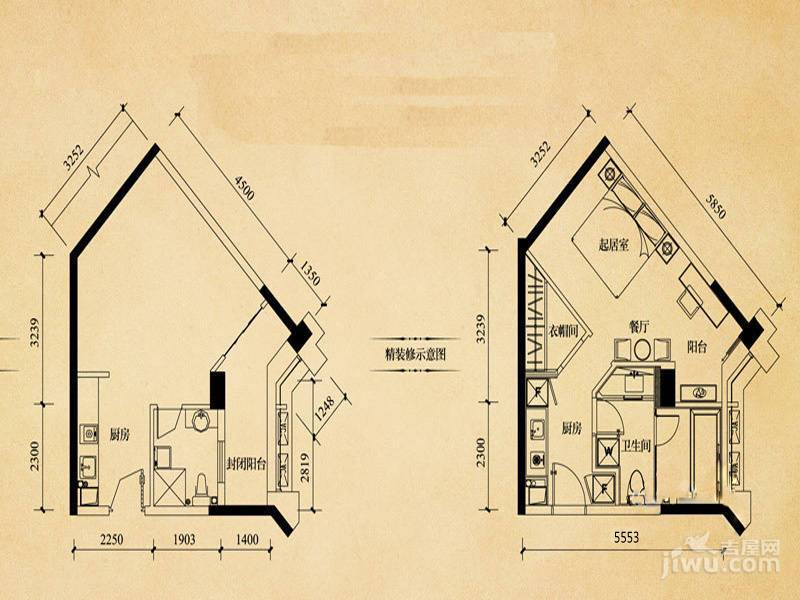 东原18911室1厅1卫36.1㎡户型图