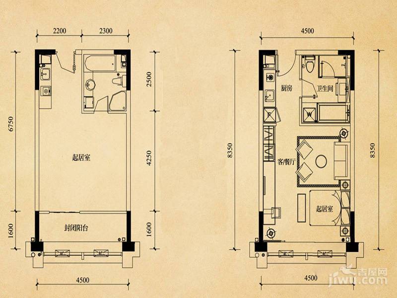 东原18911室1厅1卫36.7㎡户型图