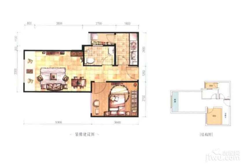 东原桐麓1室1厅1卫35.2㎡户型图