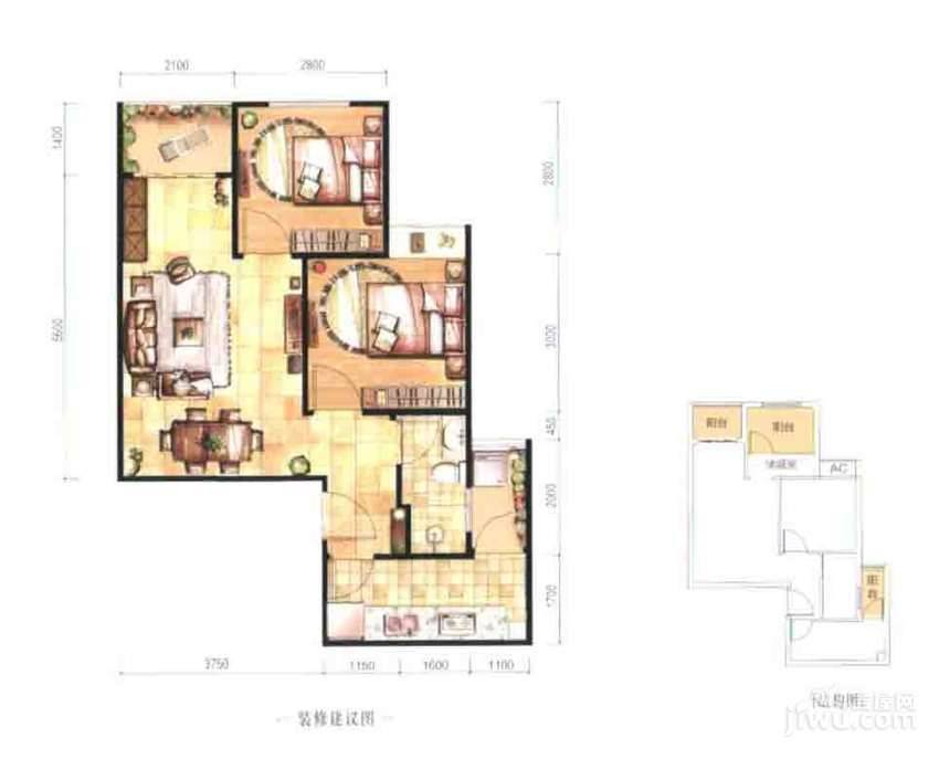 东原桐麓2室2厅1卫48.6㎡户型图