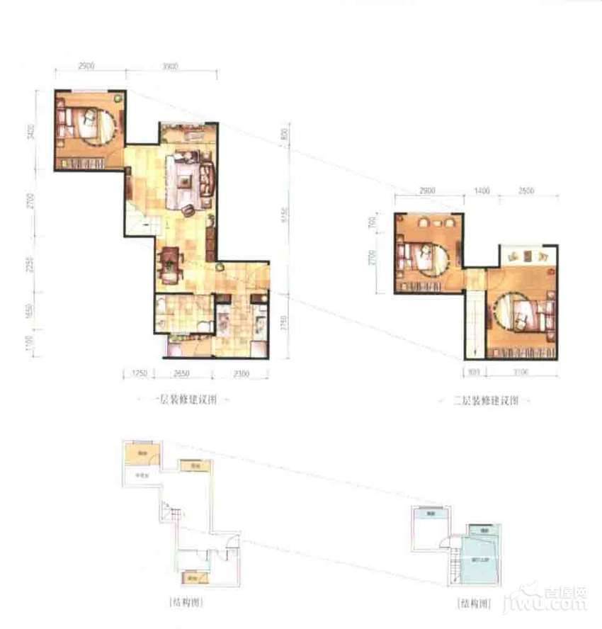 东原桐麓3室2厅1卫54.8㎡户型图