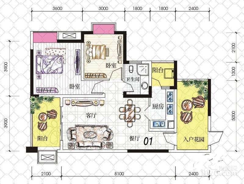 富悦果岭2室2厅1卫76.3㎡户型图