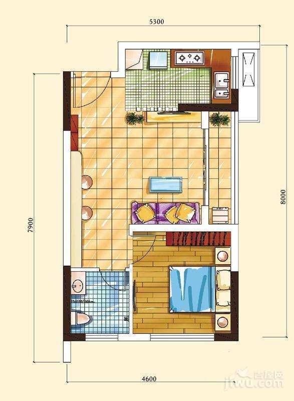 书香苑1室1厅1卫34.2㎡户型图