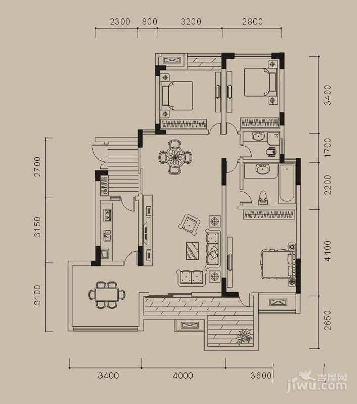 浩博方山境3室2厅2卫125㎡户型图