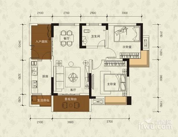 康田漫城2室2厅1卫67㎡户型图