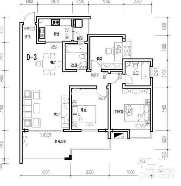 潼南龙乡苑铜新花园3室2厅2卫108.1㎡户型图