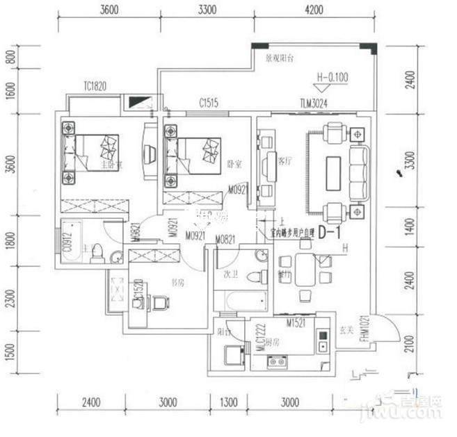 潼南龙乡苑铜新花园3室2厅2卫102.7㎡户型图