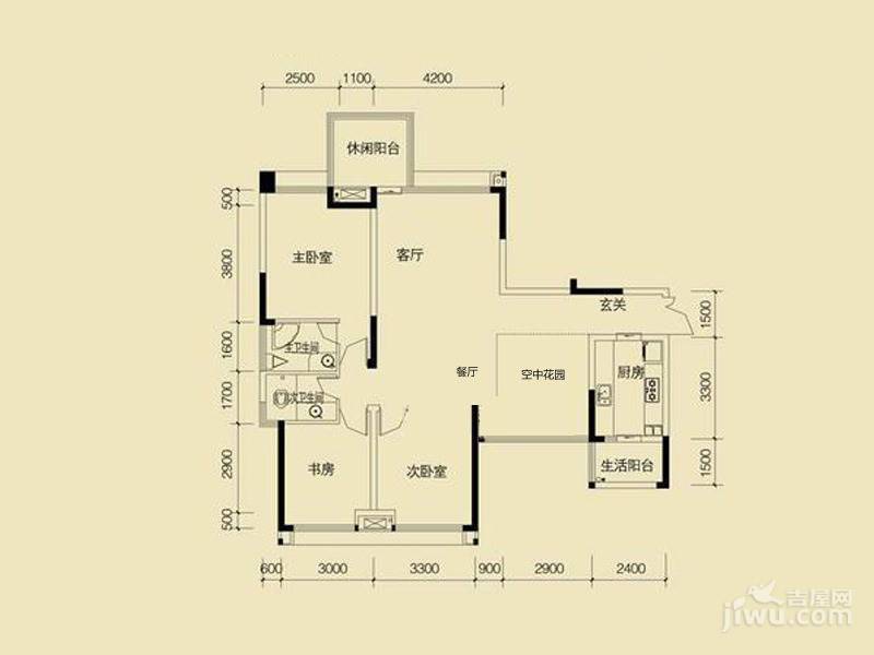 颜龙山水城3室2厅2卫128.8㎡户型图