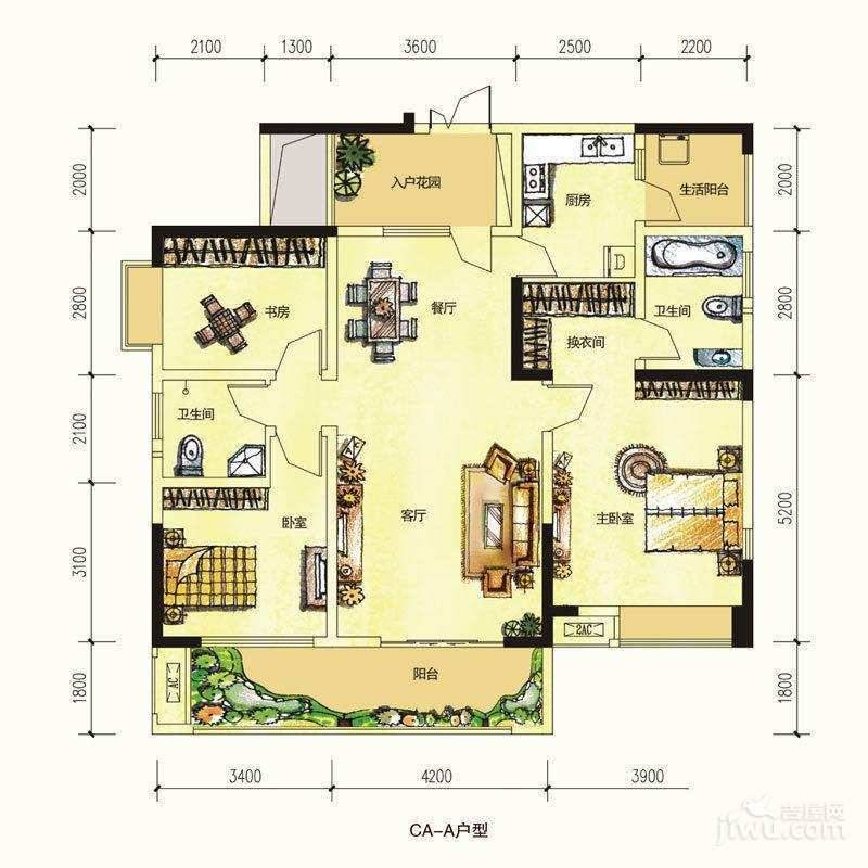 御城华府3室2厅2卫77.7㎡户型图