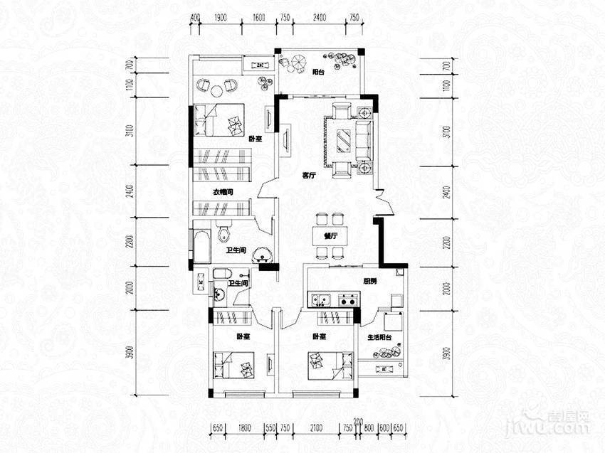 金科世界城3室2厅2卫119.5㎡户型图