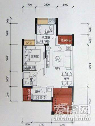 康田漫城2室2厅1卫55㎡户型图