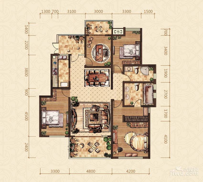 金科公园王府大户人家4室2厅2卫134.3㎡户型图