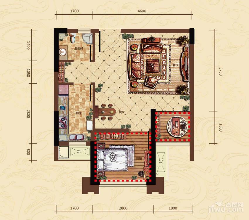 金科公园王府大户人家1室1厅1卫33.5㎡户型图