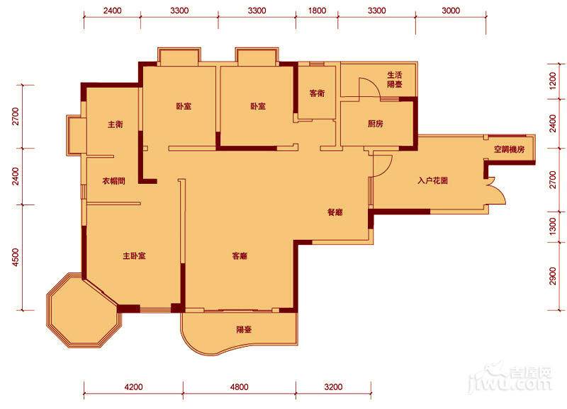 重庆棕榈泉国际花3室2厅2卫137㎡户型图