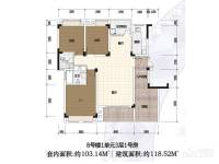 渝水坊二期3室2厅2卫118.5㎡户型图