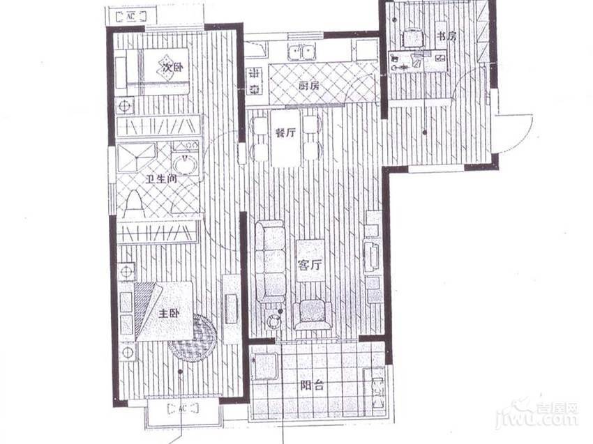 海德北岸城3室2厅1卫97㎡户型图