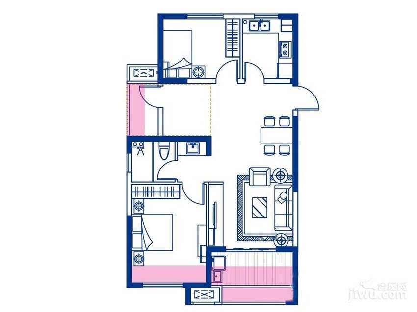 天正理想城2室2厅1卫85㎡户型图