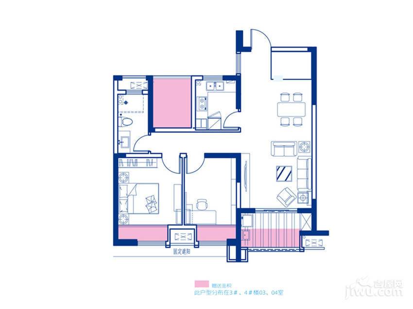 天正理想城2室2厅1卫87㎡户型图