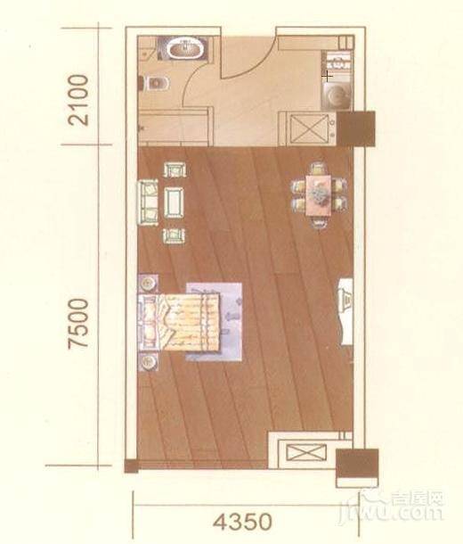 鼓楼19291室1厅1卫59㎡户型图